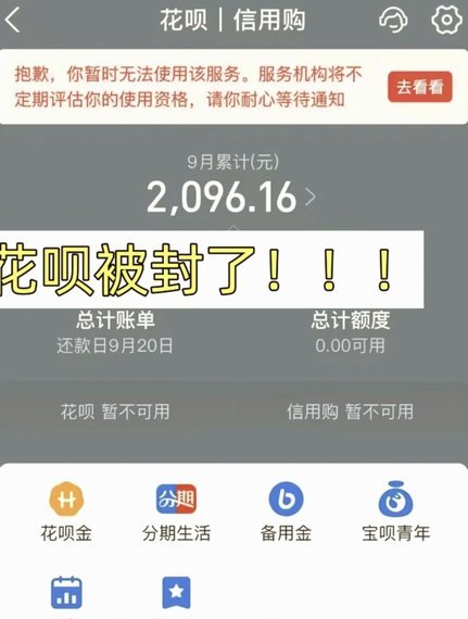 花呗出现抱歉你暂时无法使用该服务